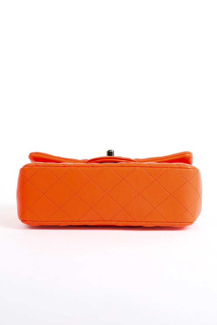 2020 Chanel Orange Lambskin Leather Mini Rectangular Flap Shoulder Bag