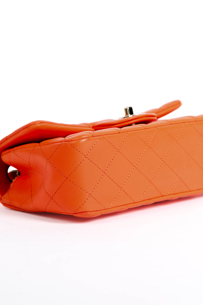2020 Chanel Orange Lambskin Leather Mini Rectangular Flap Shoulder Bag