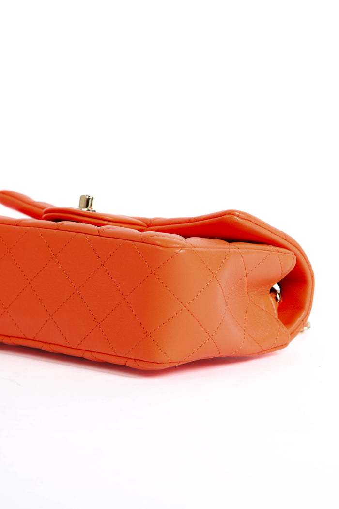 2020 Chanel Orange Lambskin Leather Mini Rectangular Flap Shoulder Bag