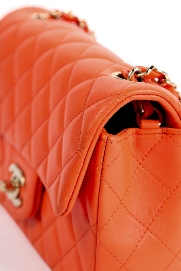 2020 Chanel Orange Lambskin Leather Mini Rectangular Flap Shoulder Bag