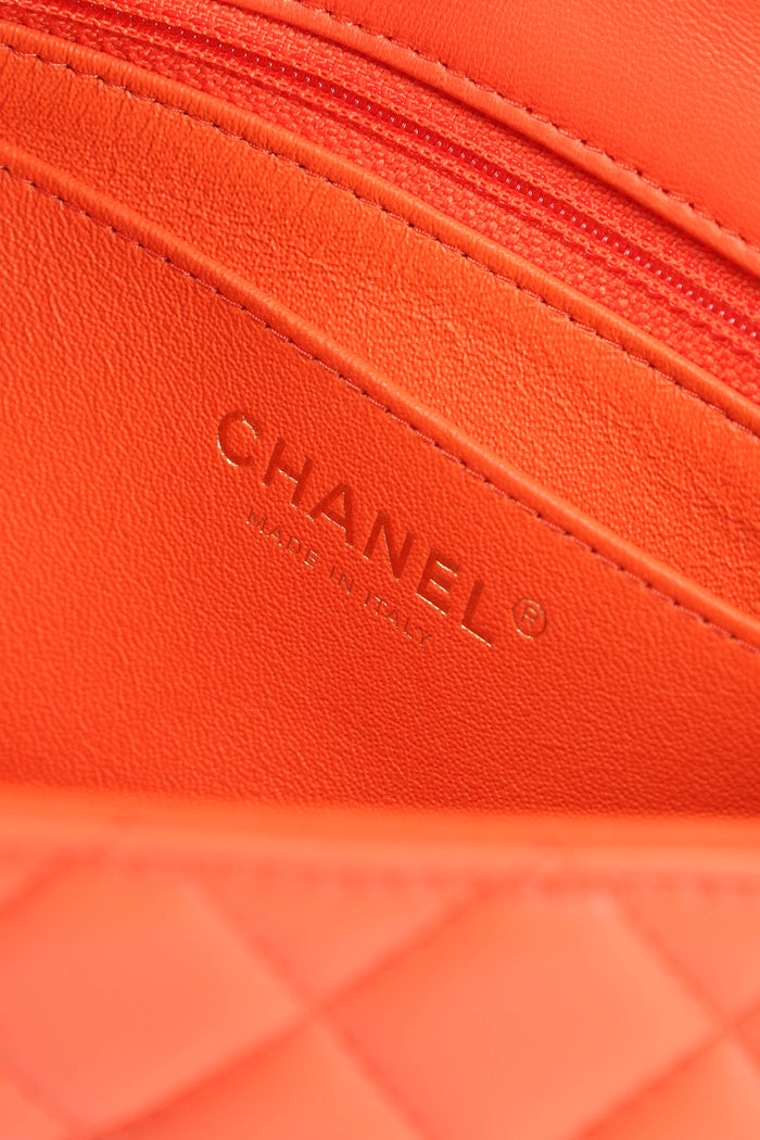 2020 Chanel Orange Lambskin Leather Mini Rectangular Flap Shoulder Bag