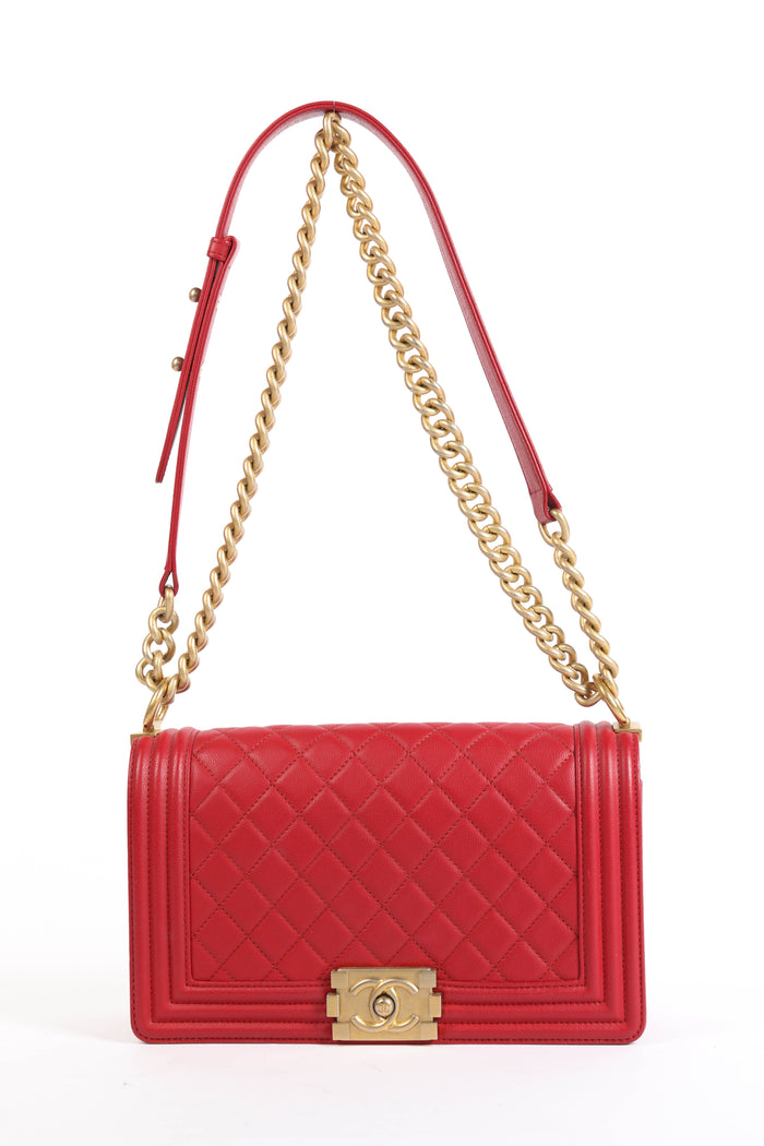 2010s Chanel Red Caviar Leather Medium Boy Bag