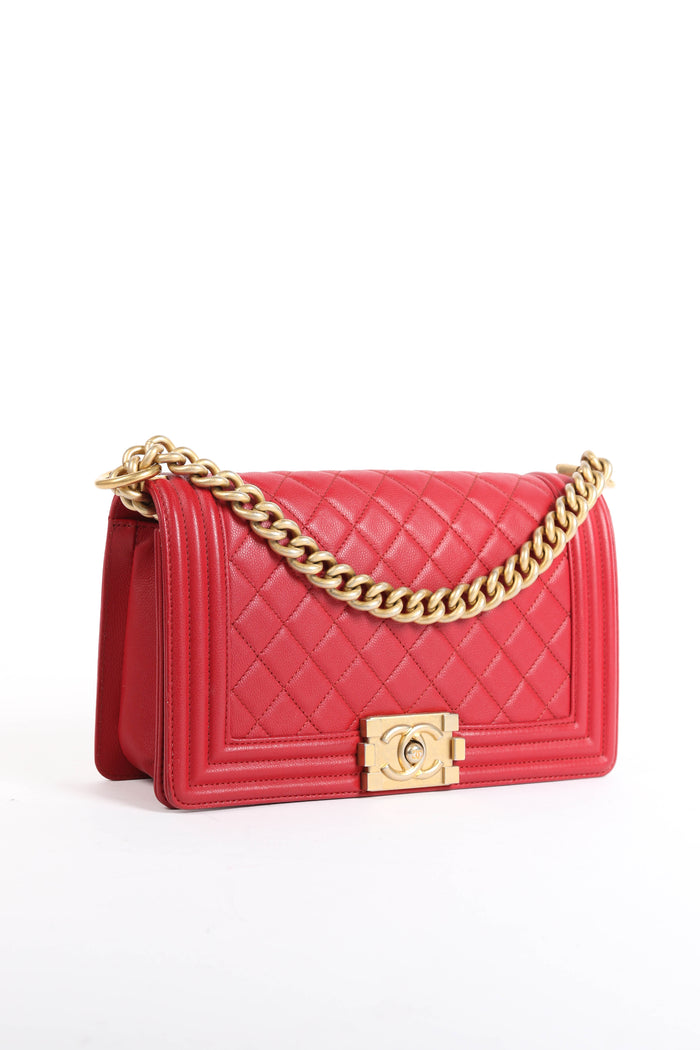 2010s Chanel Red Caviar Leather Medium Boy Bag