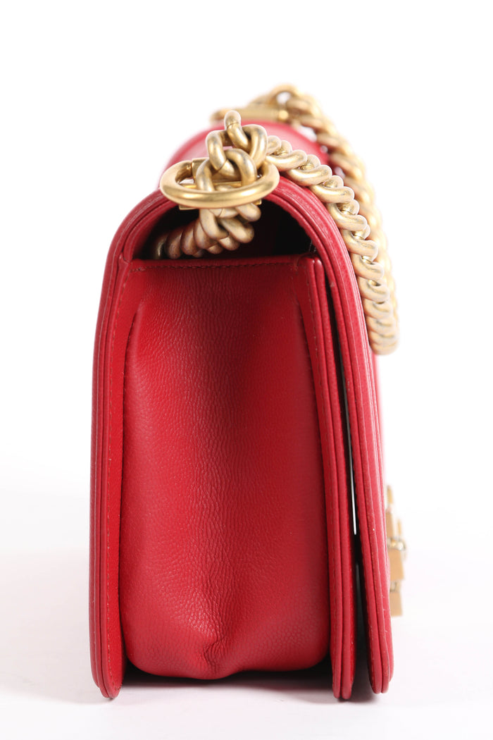 2010s Chanel Red Caviar Leather Medium Boy Bag