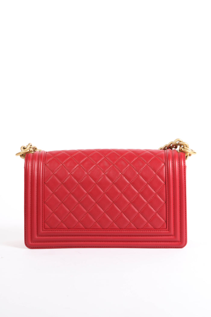 2010s Chanel Red Caviar Leather Medium Boy Bag