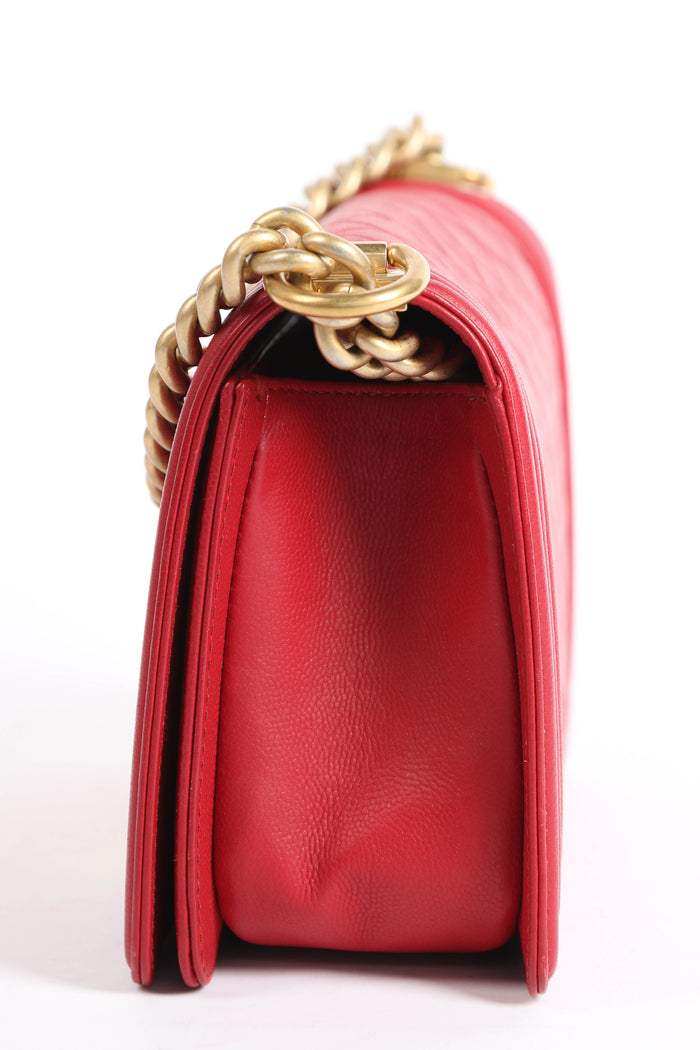 2010s Chanel Red Caviar Leather Medium Boy Bag