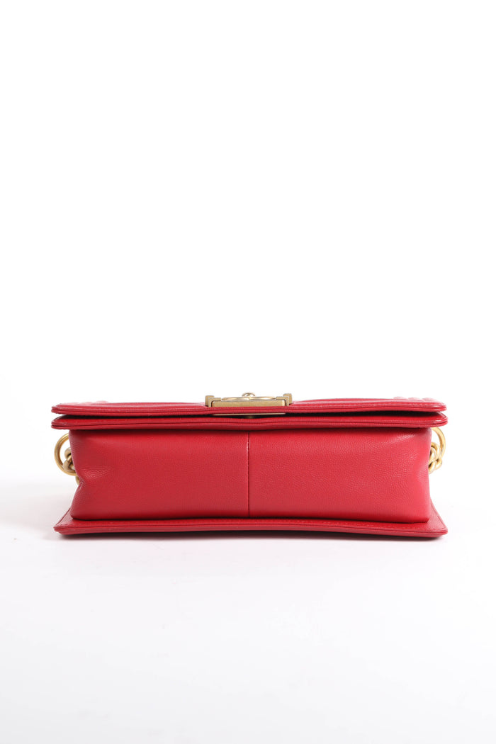 2010s Chanel Red Caviar Leather Medium Boy Bag