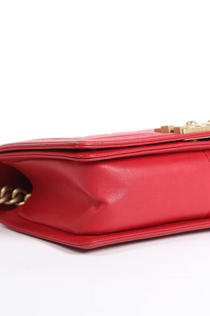 2010s Chanel Red Caviar Leather Medium Boy Bag