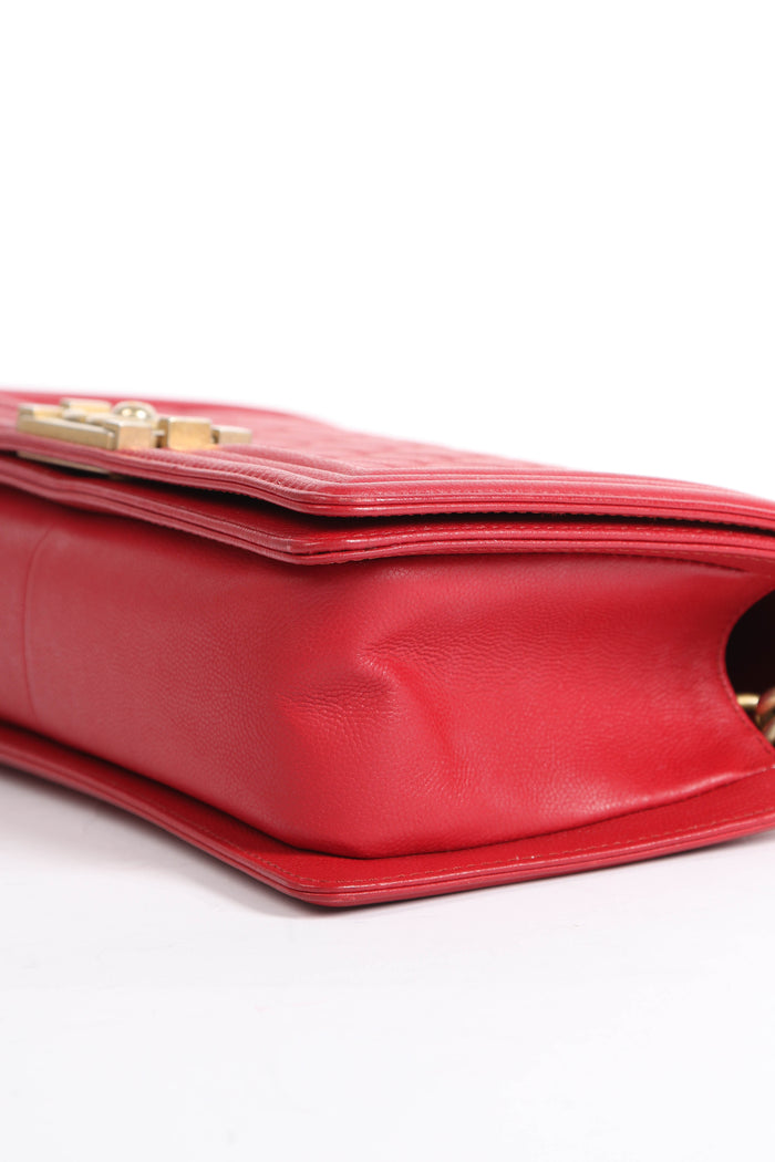2010s Chanel Red Caviar Leather Medium Boy Bag