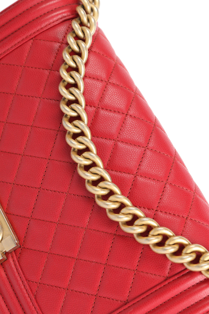 2010s Chanel Red Caviar Leather Medium Boy Bag