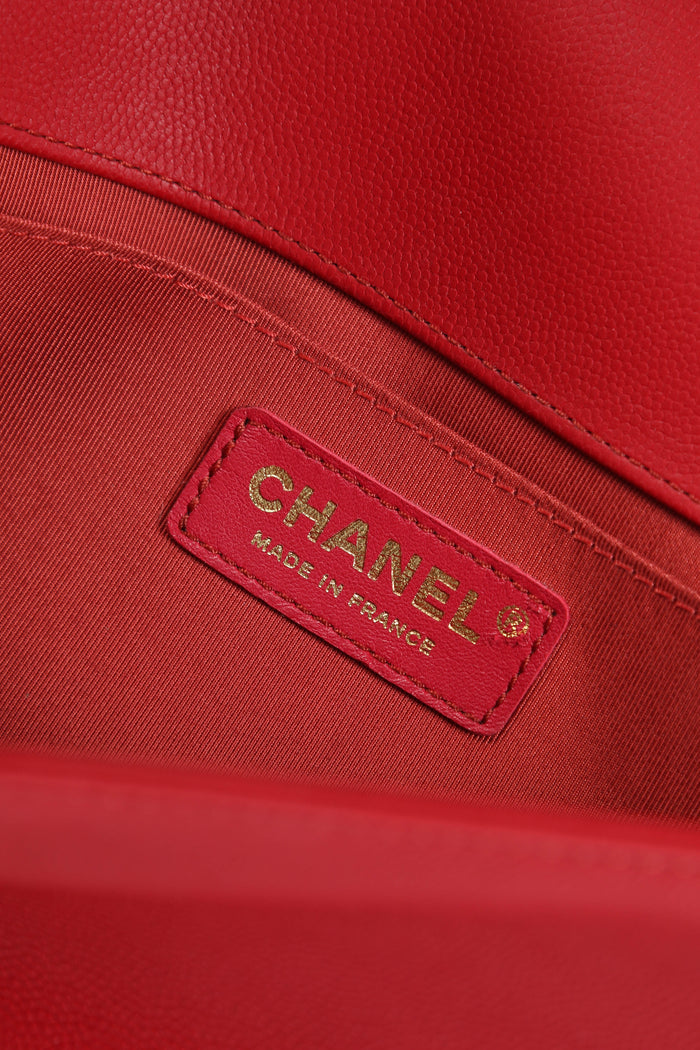 2010s Chanel Red Caviar Leather Medium Boy Bag
