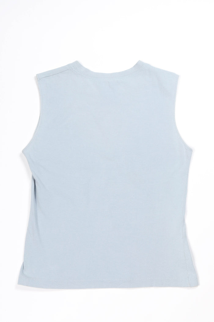 2000s Christian Dior Blue Blanket Stitch "J'adore Dior" Tank Top FR 40 (UK 12)