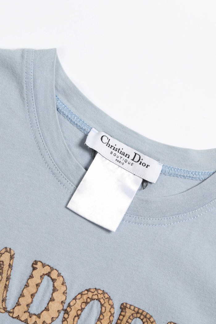 2000s Christian Dior Blue Blanket Stitch "J'adore Dior" Tank Top FR 40 (UK 12)
