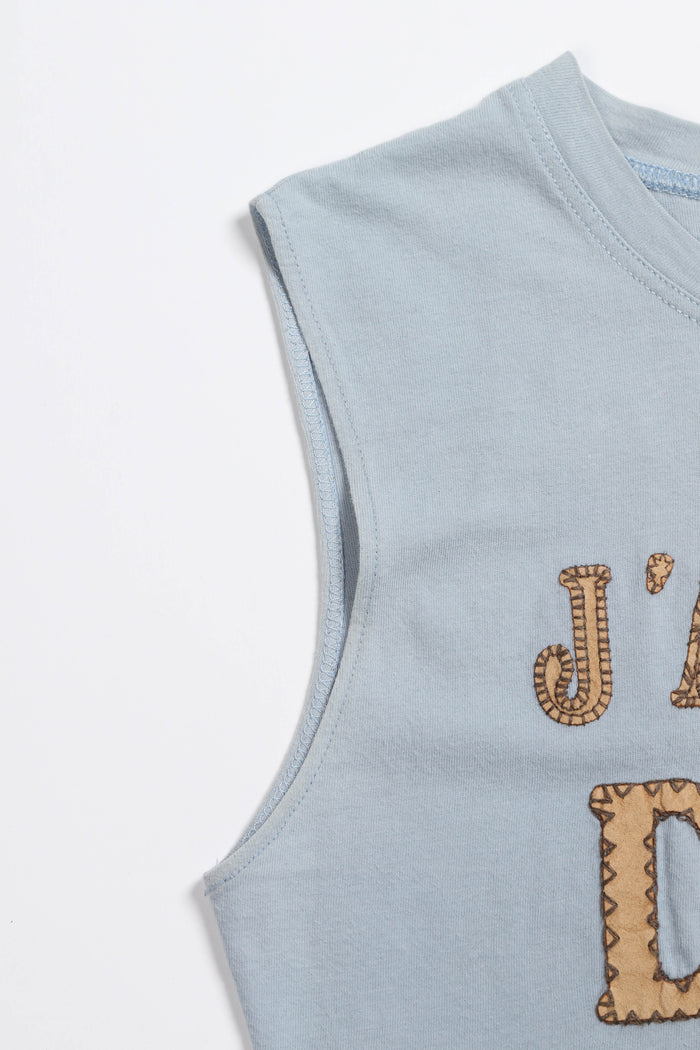 2000s Christian Dior Blue Blanket Stitch "J'adore Dior" Tank Top FR 40 (UK 12)