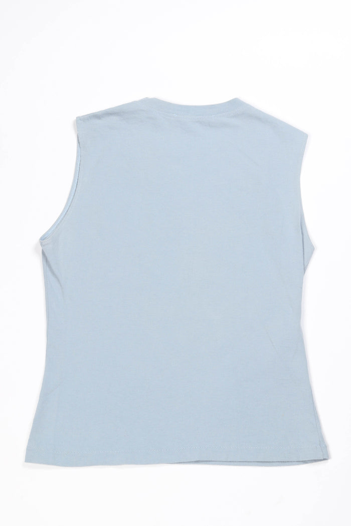 2000s Christian Dior Blue Blanket Stitch "J'adore Dior" Tank Top FR 40 (UK 12)
