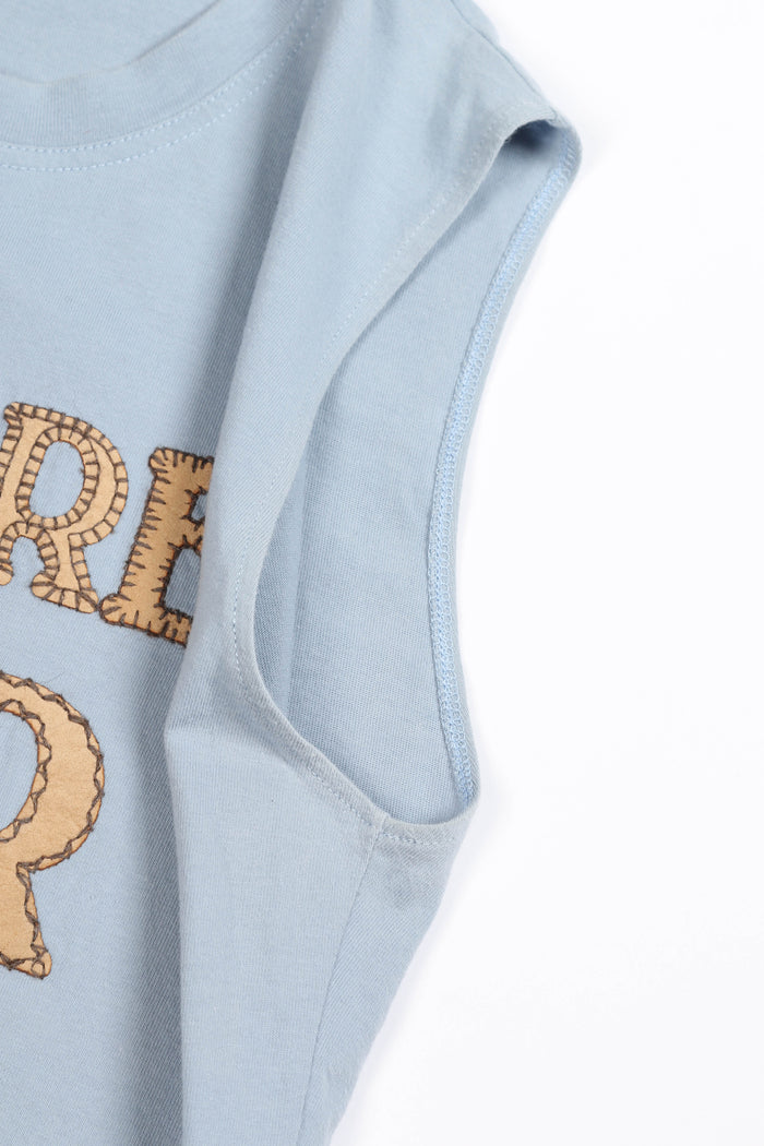 2000s Christian Dior Blue Blanket Stitch "J'adore Dior" Tank Top FR 40 (UK 12)