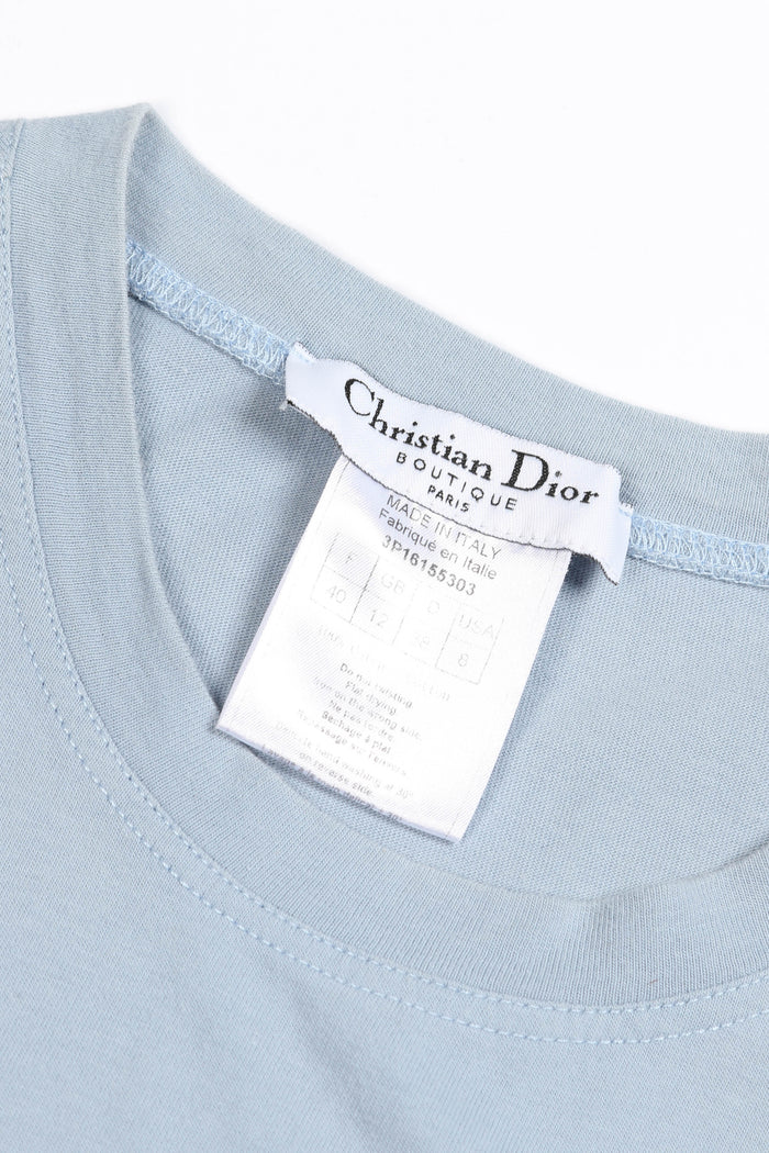 2000s Christian Dior Blue Blanket Stitch "J'adore Dior" Tank Top FR 40 (UK 12)