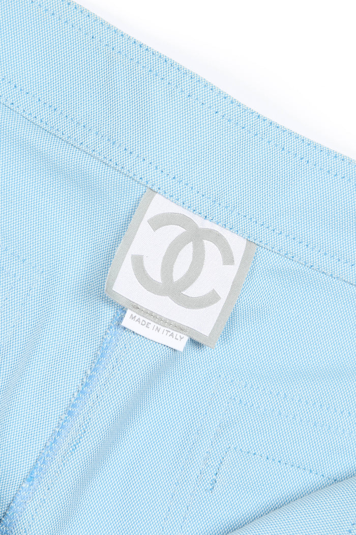 2000s Chanel Sports Line Blue Coated Denim Trousers FR 42
