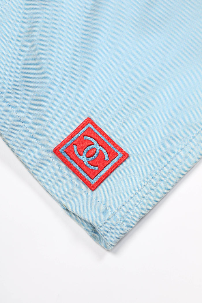 2000s Chanel Sports Line Blue Coated Denim Trousers FR 42