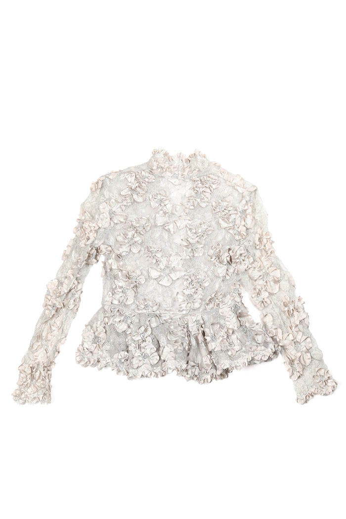 Vintage Christian Dior Silver Lace and Ribbon Blouse