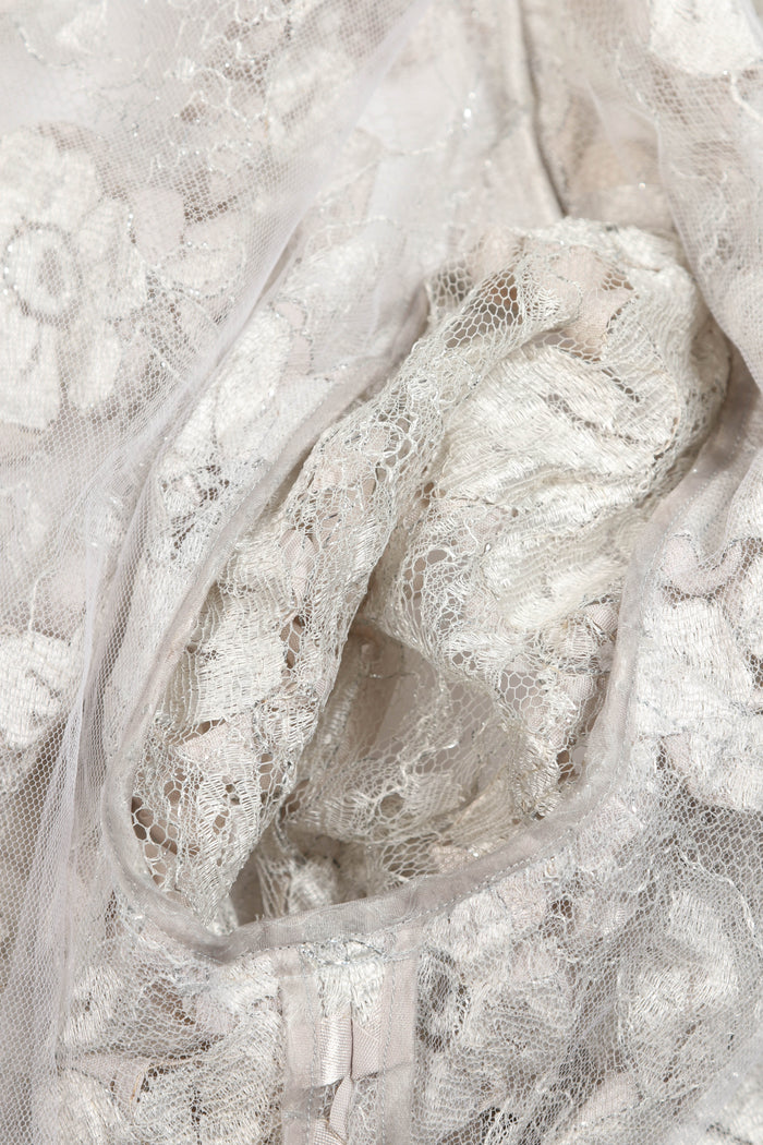 Vintage Christian Dior Silver Lace and Ribbon Blouse