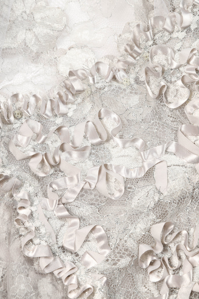 Vintage Christian Dior Silver Lace and Ribbon Blouse