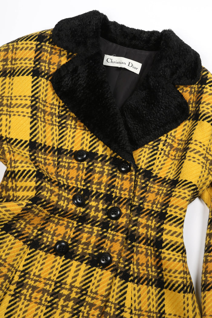 Vintage Christian Dior Yellow Houndstooth Coat