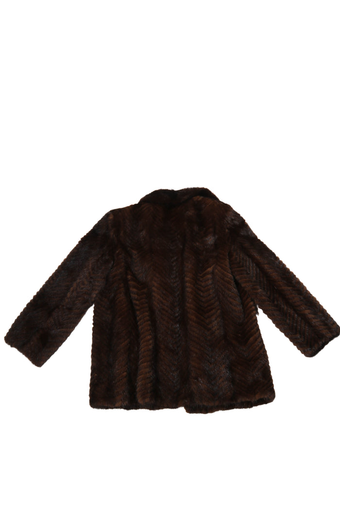 Vintage Brown Chevron Fur Coat