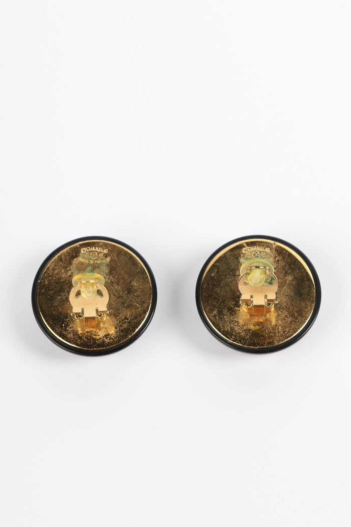 Vintage Chanel Black & Gold CC Round Earrings