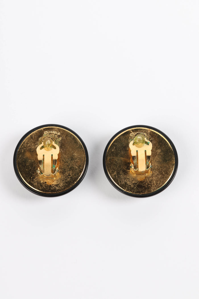 Vintage Chanel Black & Gold CC Round Earrings