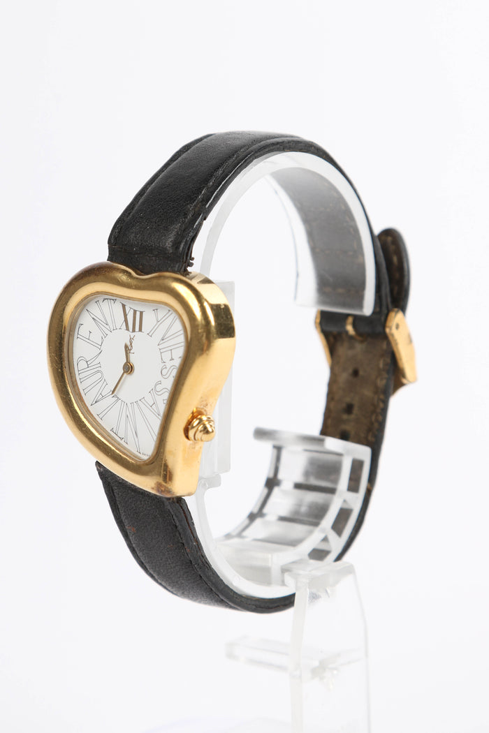 RARE YSL Gold Heart & Black Leather Watch