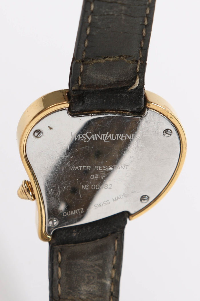 RARE YSL Gold Heart & Black Leather Watch