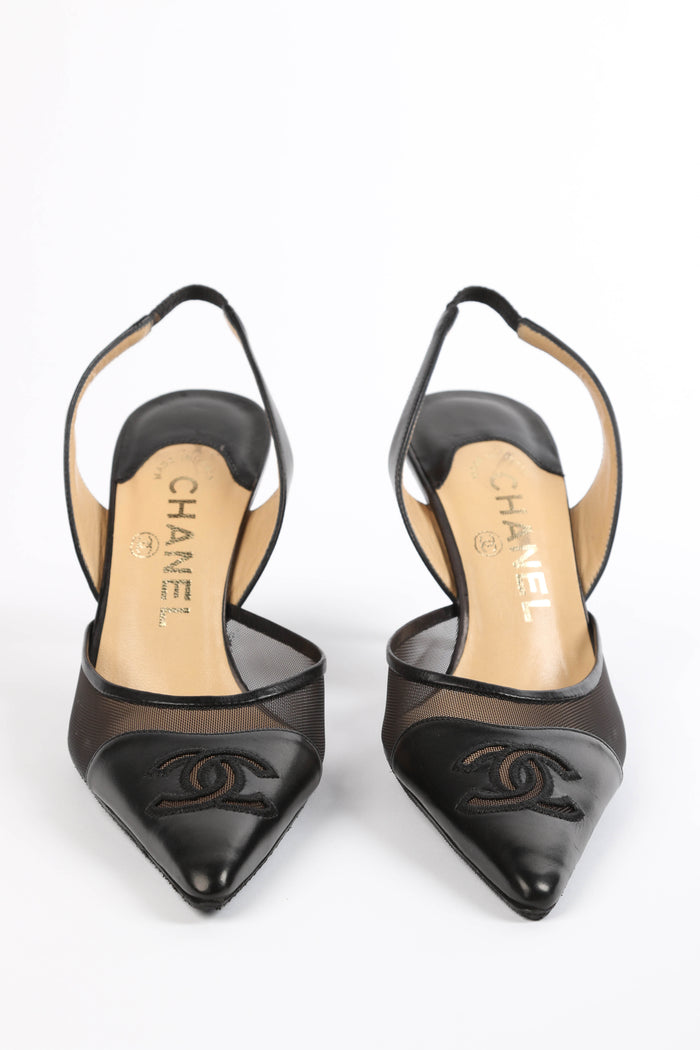 Vintage Chanel Black Leather & Mesh Court Heels EU 36C (UK 3)