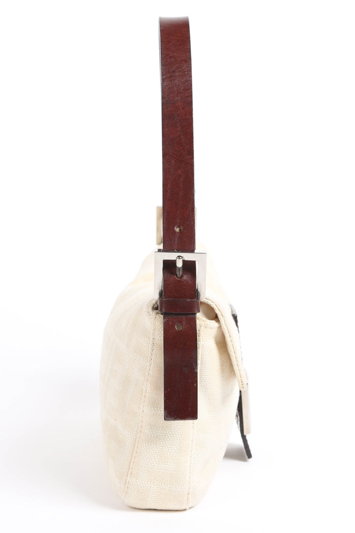 Vintage Fendi Cream Canvas Zucca Baguette Shoulder Bag