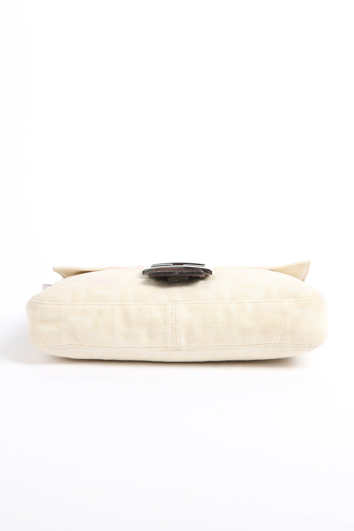 Vintage Fendi Cream Canvas Zucca Baguette Shoulder Bag