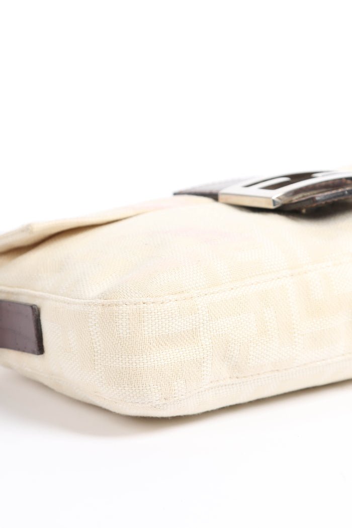 Vintage Fendi Cream Canvas Zucca Baguette Shoulder Bag