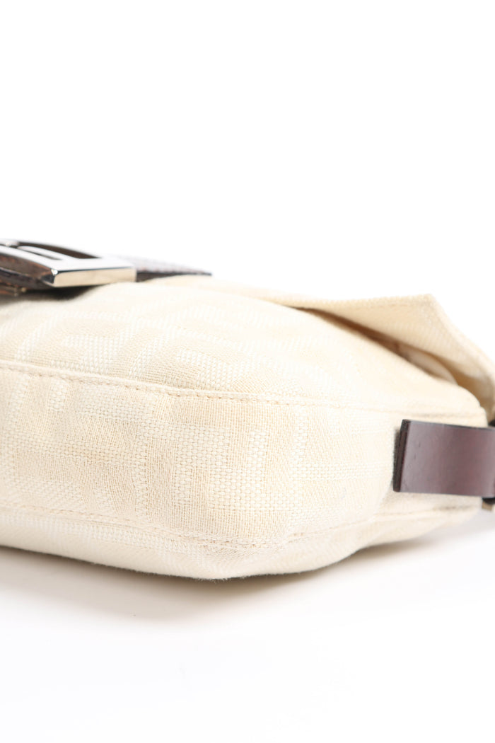 Vintage Fendi Cream Canvas Zucca Baguette Shoulder Bag
