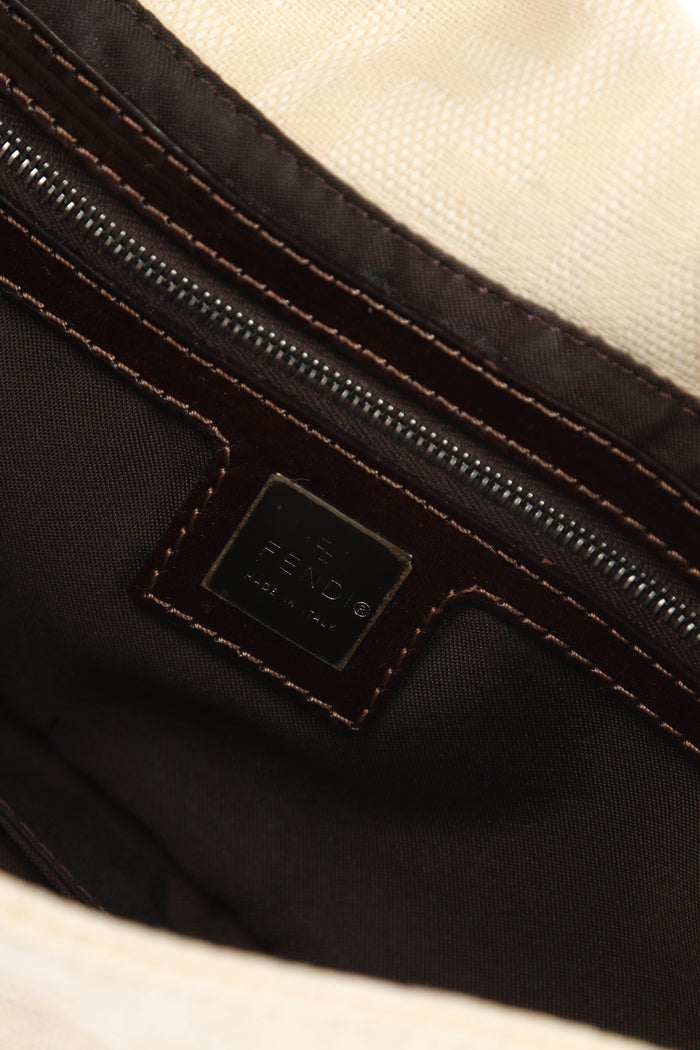 Vintage Fendi Cream Canvas Zucca Baguette Shoulder Bag