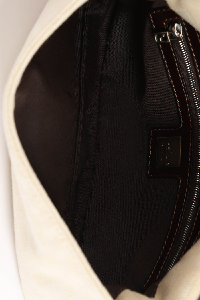 Vintage Fendi Cream Canvas Zucca Baguette Shoulder Bag
