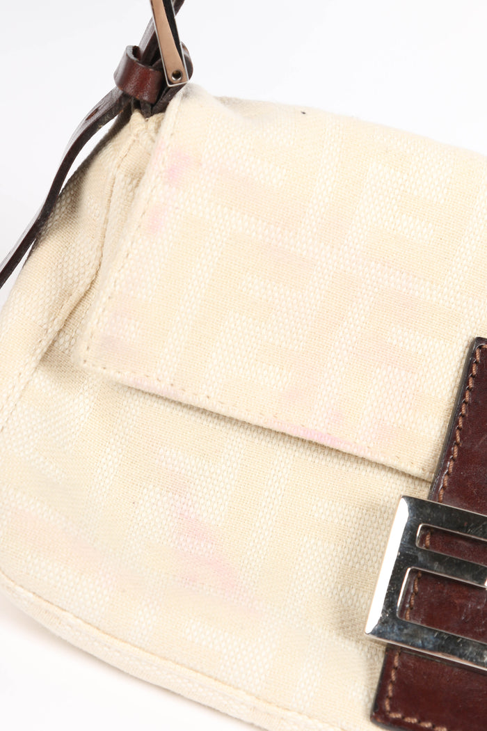Vintage Fendi Cream Canvas Zucca Baguette Shoulder Bag