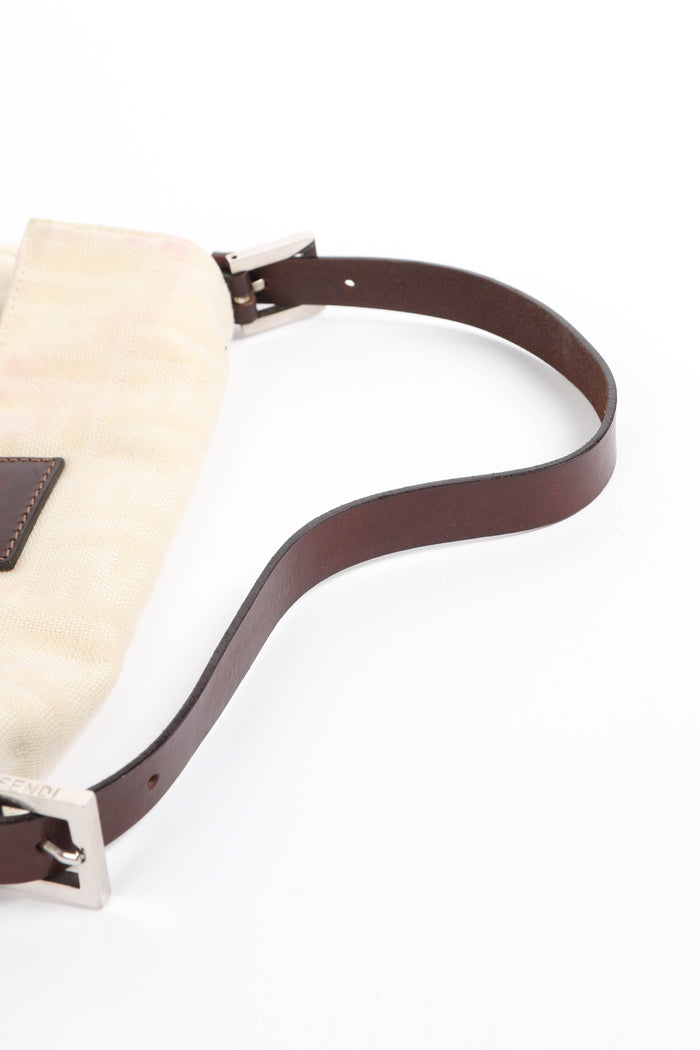 Vintage Fendi Cream Canvas Zucca Baguette Shoulder Bag
