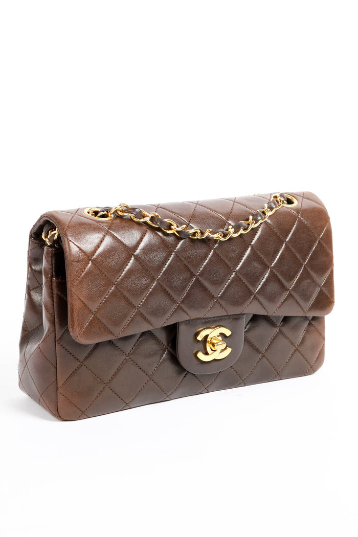 90s Chanel Brown Lambskin Leather Small Classic Double Flap Bag 24k GHW
