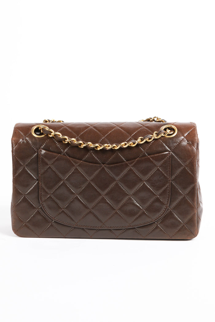 90s Chanel Brown Lambskin Leather Small Classic Double Flap Bag 24k GHW