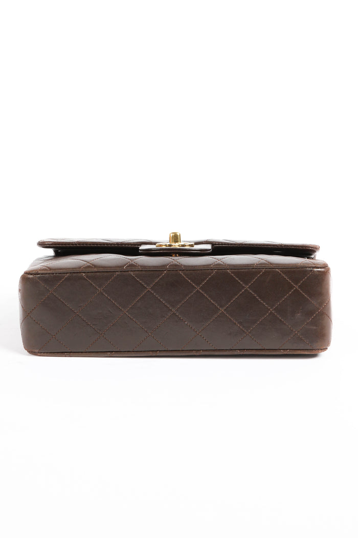 90s Chanel Brown Lambskin Leather Small Classic Double Flap Bag 24k GHW
