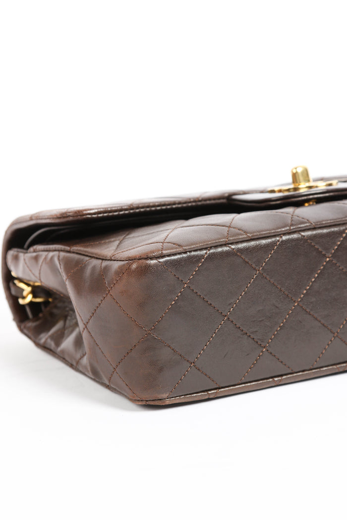 90s Chanel Brown Lambskin Leather Small Classic Double Flap Bag 24k GHW