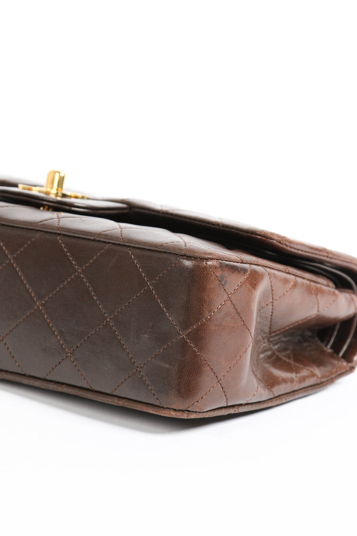 90s Chanel Brown Lambskin Leather Small Classic Double Flap Bag 24k GHW
