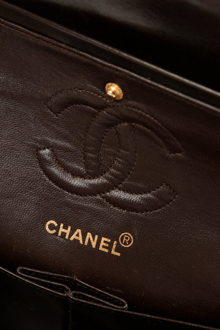 90s Chanel Brown Lambskin Leather Small Classic Double Flap Bag 24k GHW