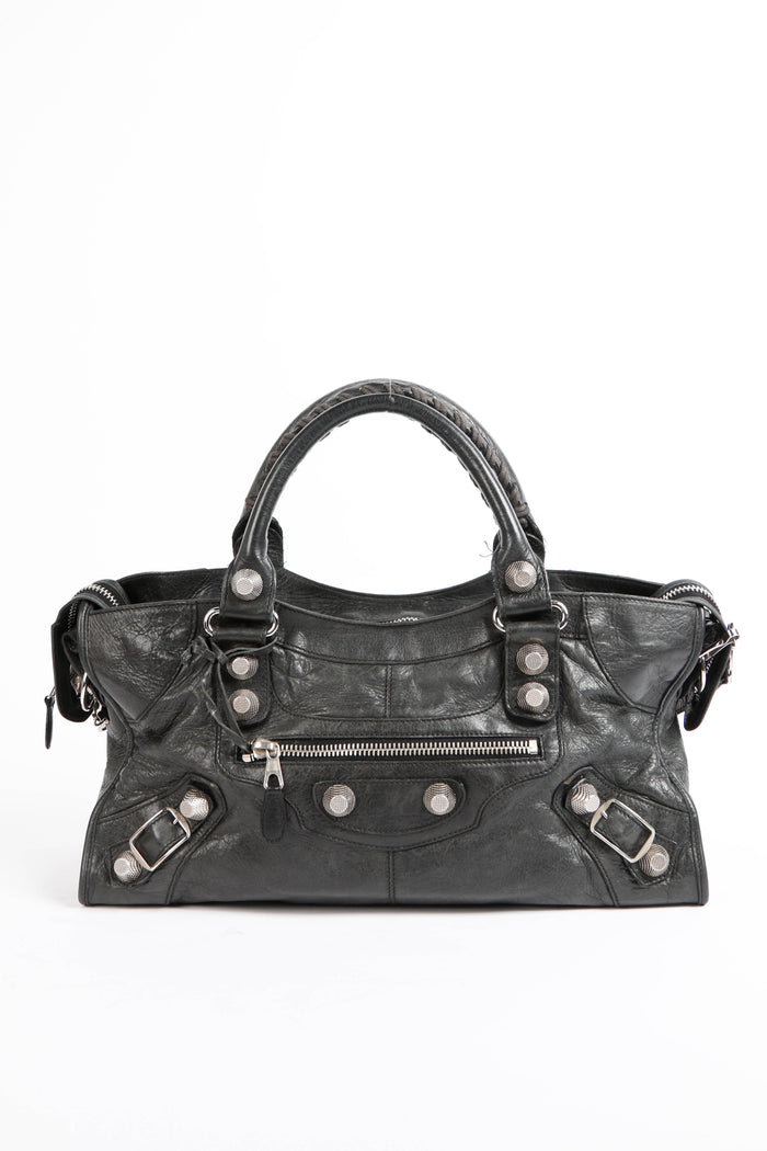 2010s Balenciaga Black Leather Part- Time Shoulder Bag with Giant SHW