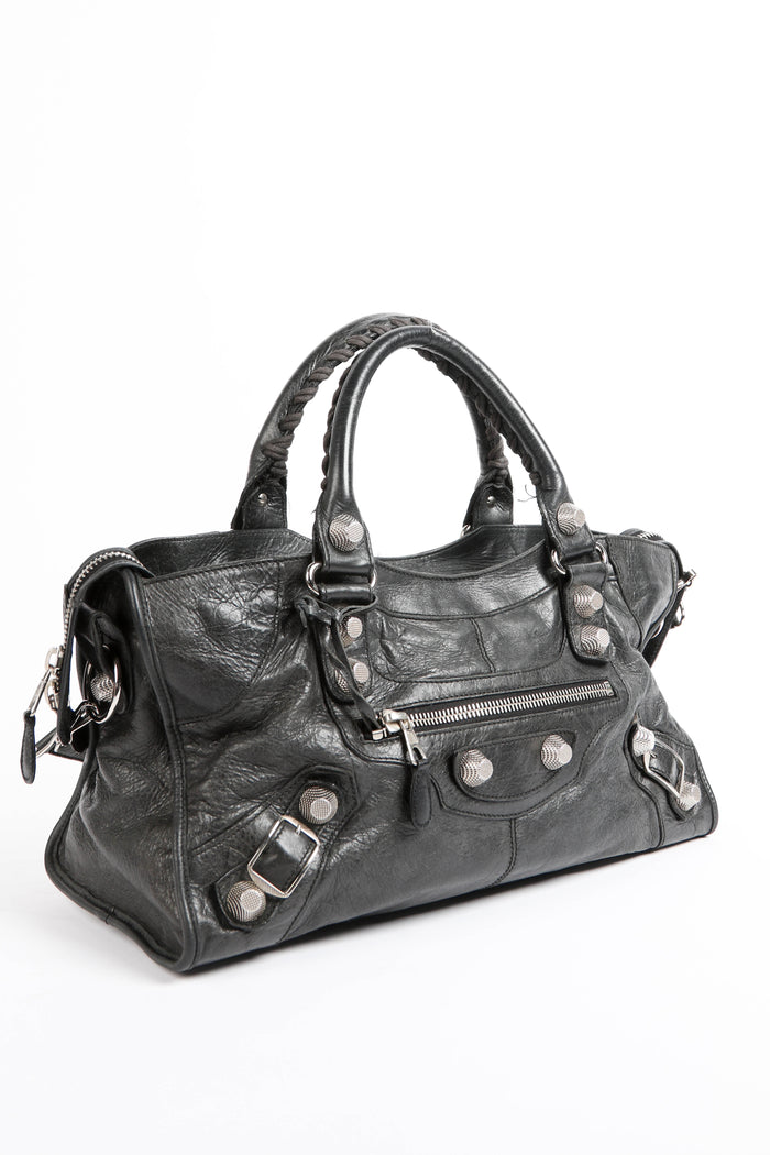 2010s Balenciaga Black Leather Part- Time Shoulder Bag with Giant SHW