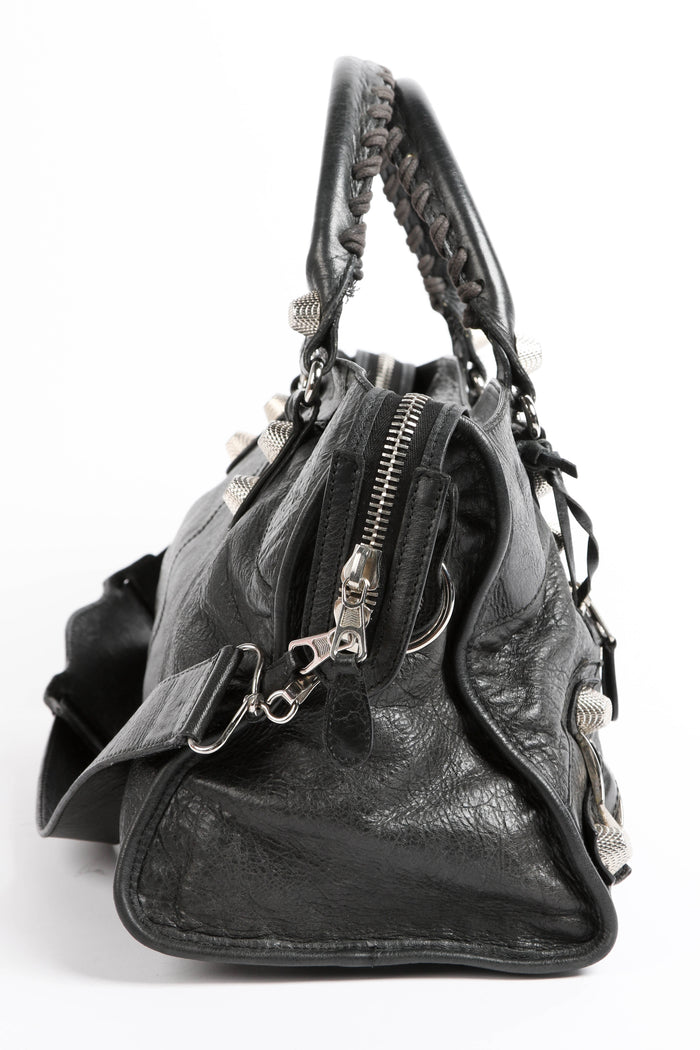2010s Balenciaga Black Leather Part- Time Shoulder Bag with Giant SHW